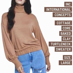 INC INTERNATIONAL CONCEPTS tan brown turtleneck sweater size Large new with tags
